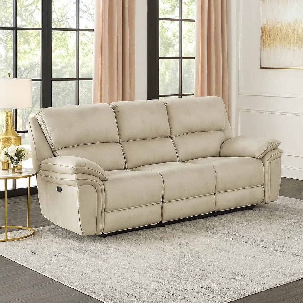 Tony Power Reclining Sofa w USB Ports | Sand Brown Microfiber & Foam