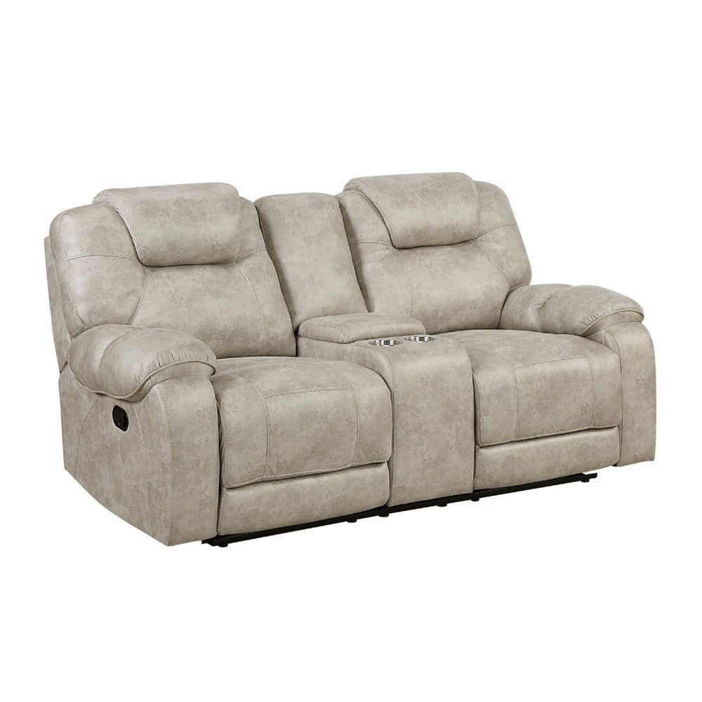 Lily Manual Reclining Loveseat w Center Console | Polished Pewter Gray