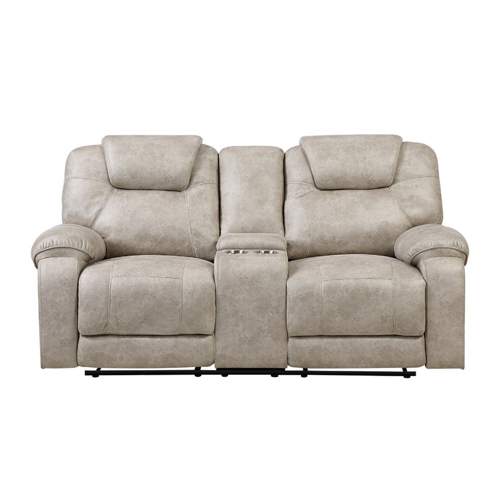 Lily Manual Reclining Loveseat w Center Console | Polished Pewter Gray