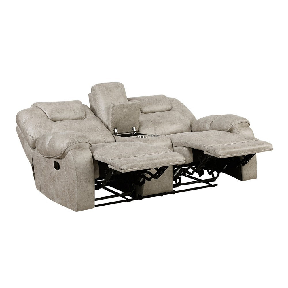 Lily Manual Reclining Loveseat w Center Console | Polished Pewter Gray