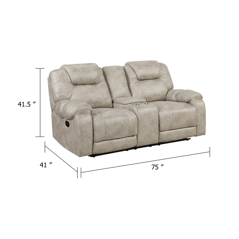Lily Manual Reclining Loveseat w Center Console | Polished Pewter Gray