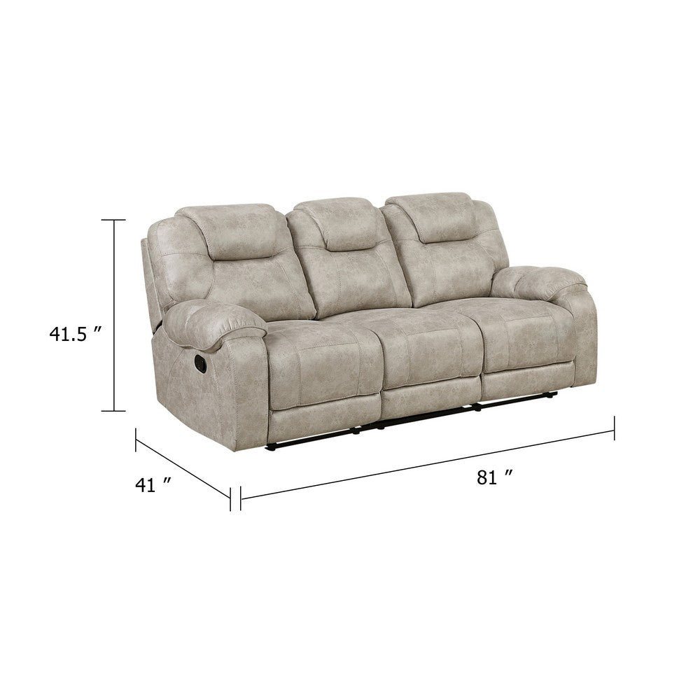 Lily Manual Reclining Sofa | Polished Pewter Gray Microfiber & Foam