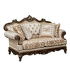 Hesar Loveseat | 4 Pillows | Vintage Style Chenille Tufted | Cherry Brown Wood