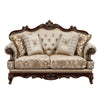 Hesar Loveseat | 4 Pillows | Vintage Style Chenille Tufted | Cherry Brown Wood