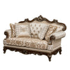 Hesar Loveseat | 4 Pillows | Vintage Style Chenille Tufted | Cherry Brown Wood