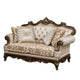 Hesar Loveseat | 4 Pillows | Vintage Style Chenille Tufted | Cherry Brown Wood