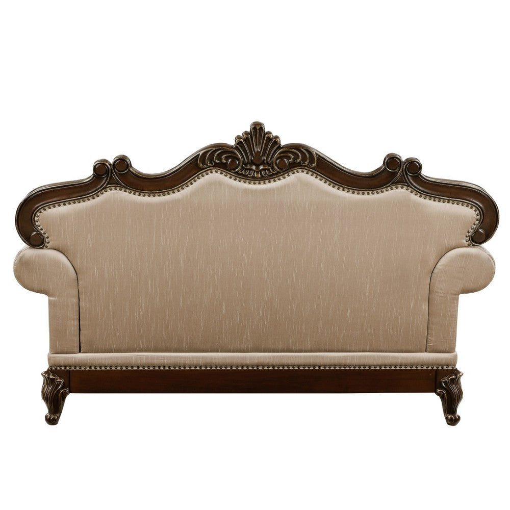 Hesar Loveseat | 4 Pillows | Vintage Style Chenille Tufted | Cherry Brown Wood