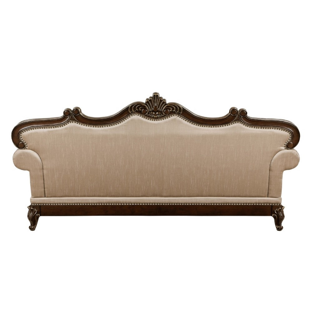 Hesar Sofa | 5 Pillows | Vintage Style Chenille Tufted | Cherry Brown Wood Frame