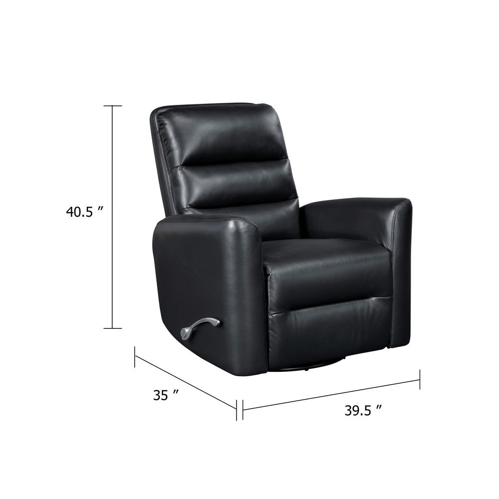 Demy Swivel Glider Manual Reclining Chair | Black Faux Leather Cushions
