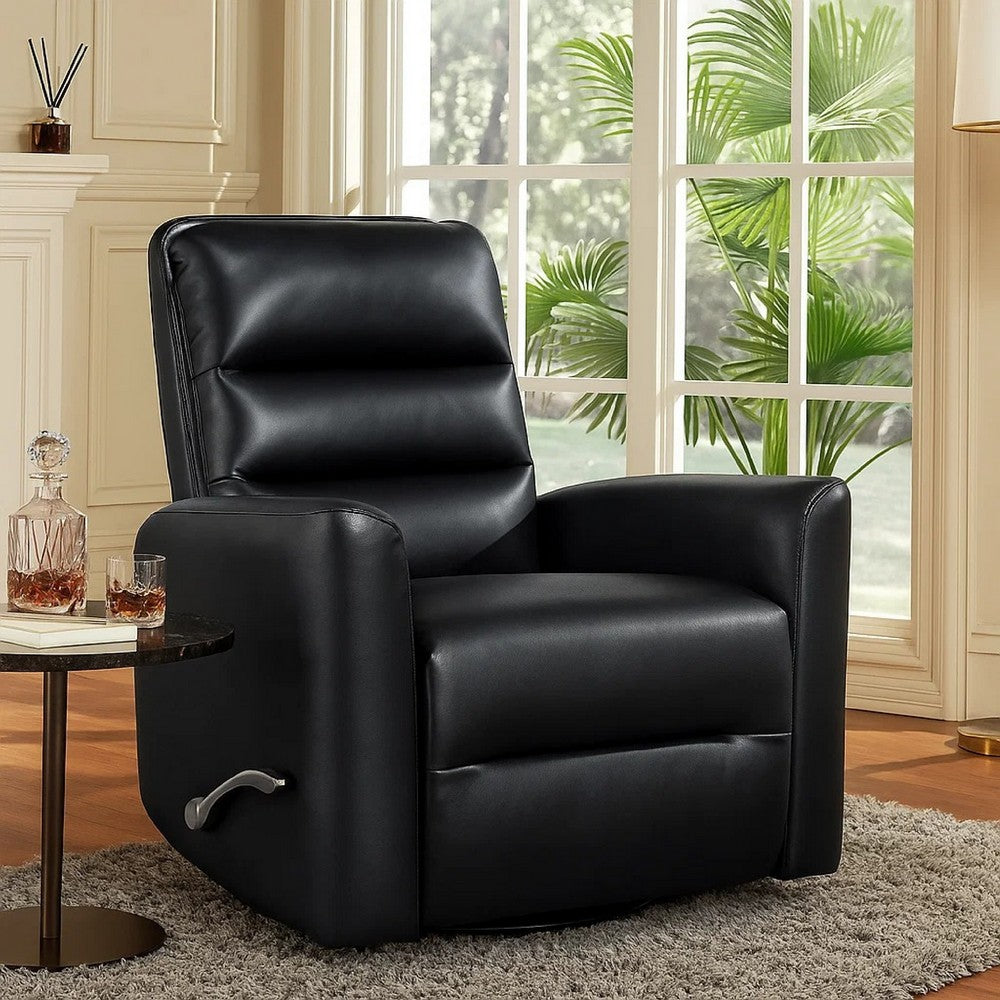 Demy Swivel Glider Manual Reclining Chair | Black Faux Leather Cushions