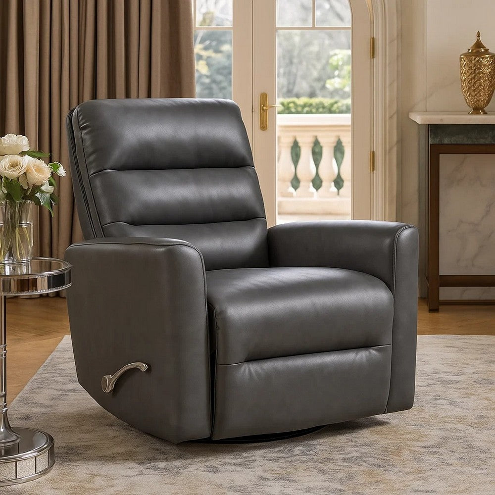 Demy Swivel Glider Manual Reclining Chair | Gray Faux Leather Cushions