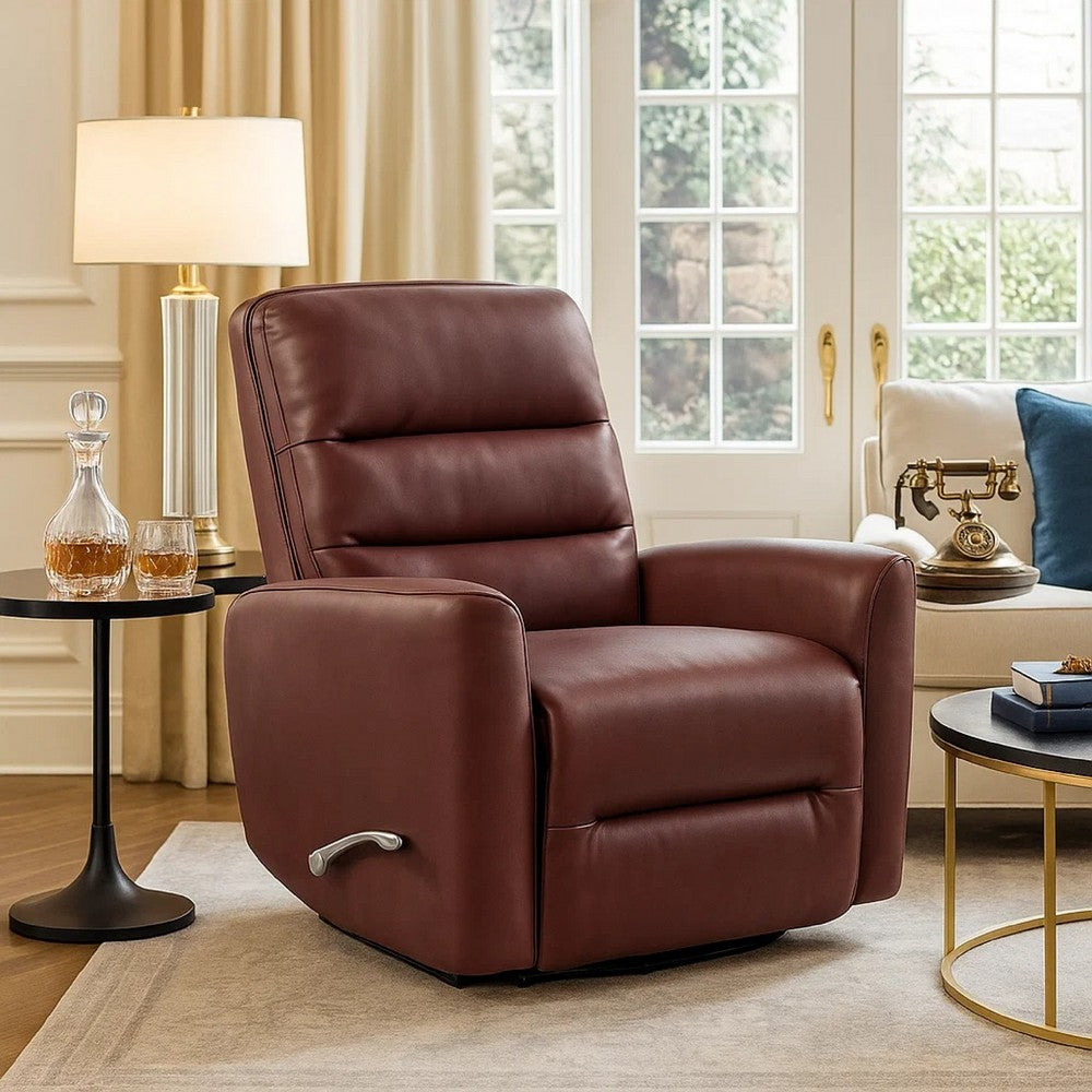 Demy Swivel Glider Manual Reclining Chair | Red Faux Leather Cushions