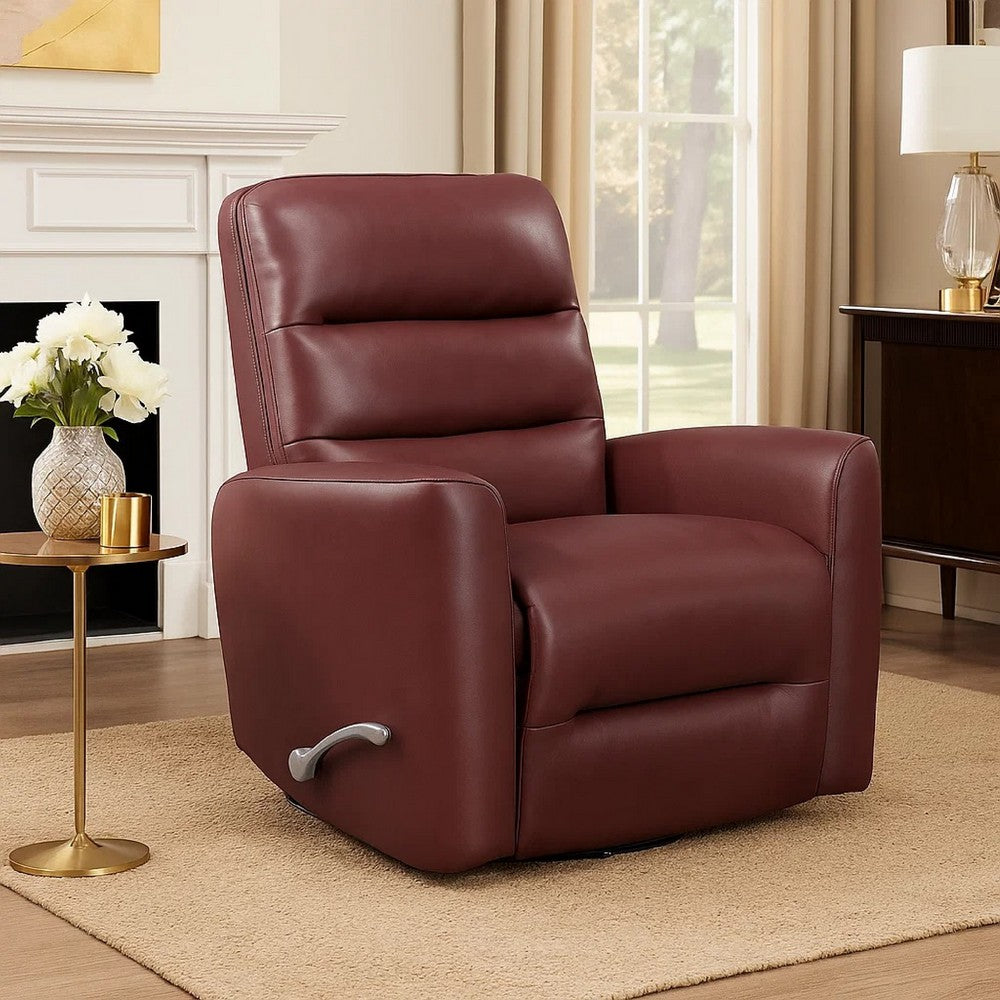 Demy Swivel Glider Manual Reclining Chair | Red Faux Leather Cushions