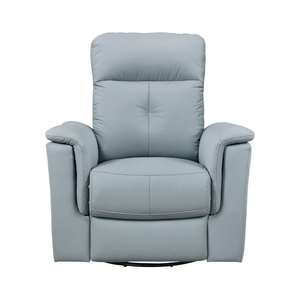 Rem Swivel Glider Manual Reclining Chair | Light Blue Top Grain Leather