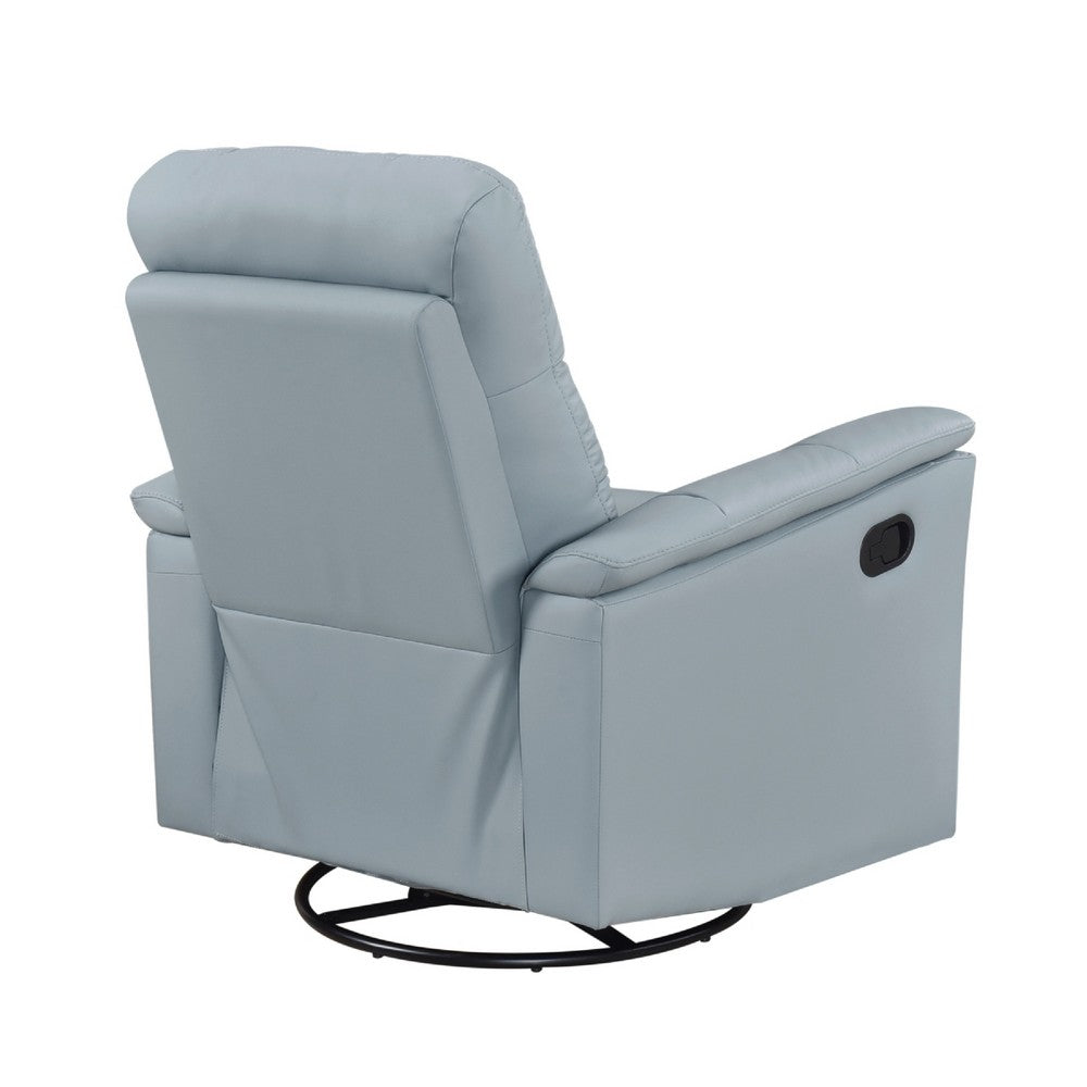 Rem Swivel Glider Manual Reclining Chair | Light Blue Top Grain Leather