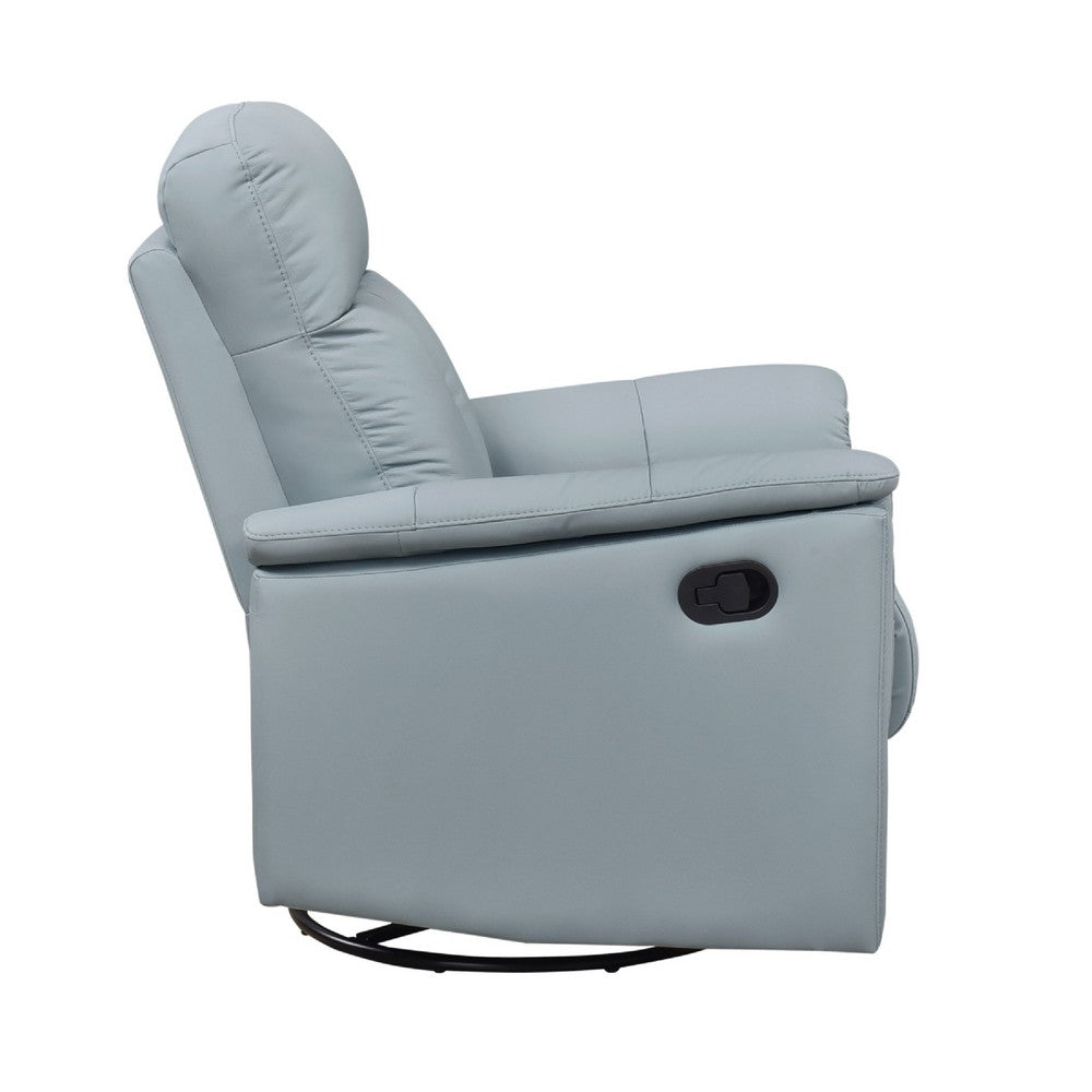 Rem Swivel Glider Manual Reclining Chair | Light Blue Top Grain Leather