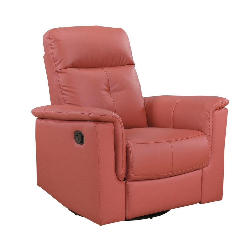 Rem Swivel Glider Manual Reclining Chair | Coral Red Top Grain Leather