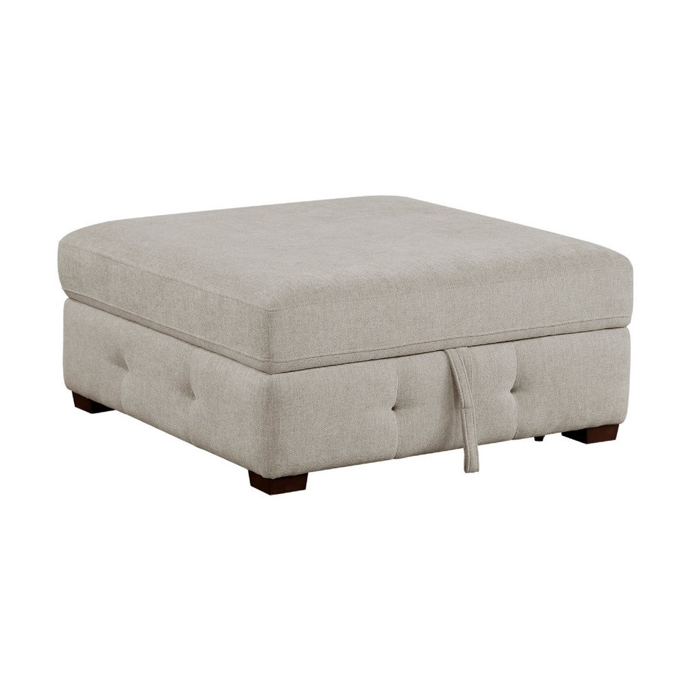 Rez Storage Ottoman | 40" Square Lift Top Seat | Taupe Gray Chenille
