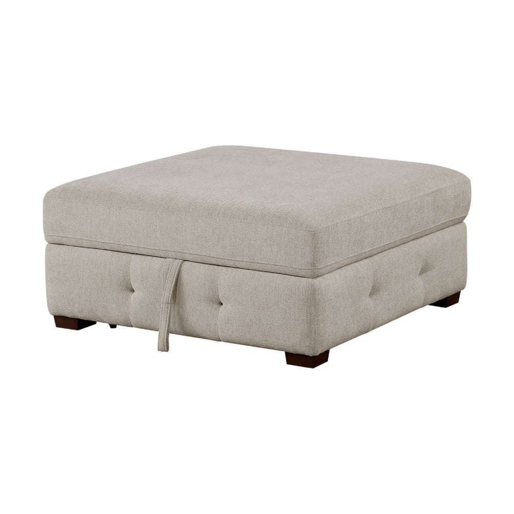 Rez Storage Ottoman | 40" Square Lift Top Seat | Taupe Gray Chenille