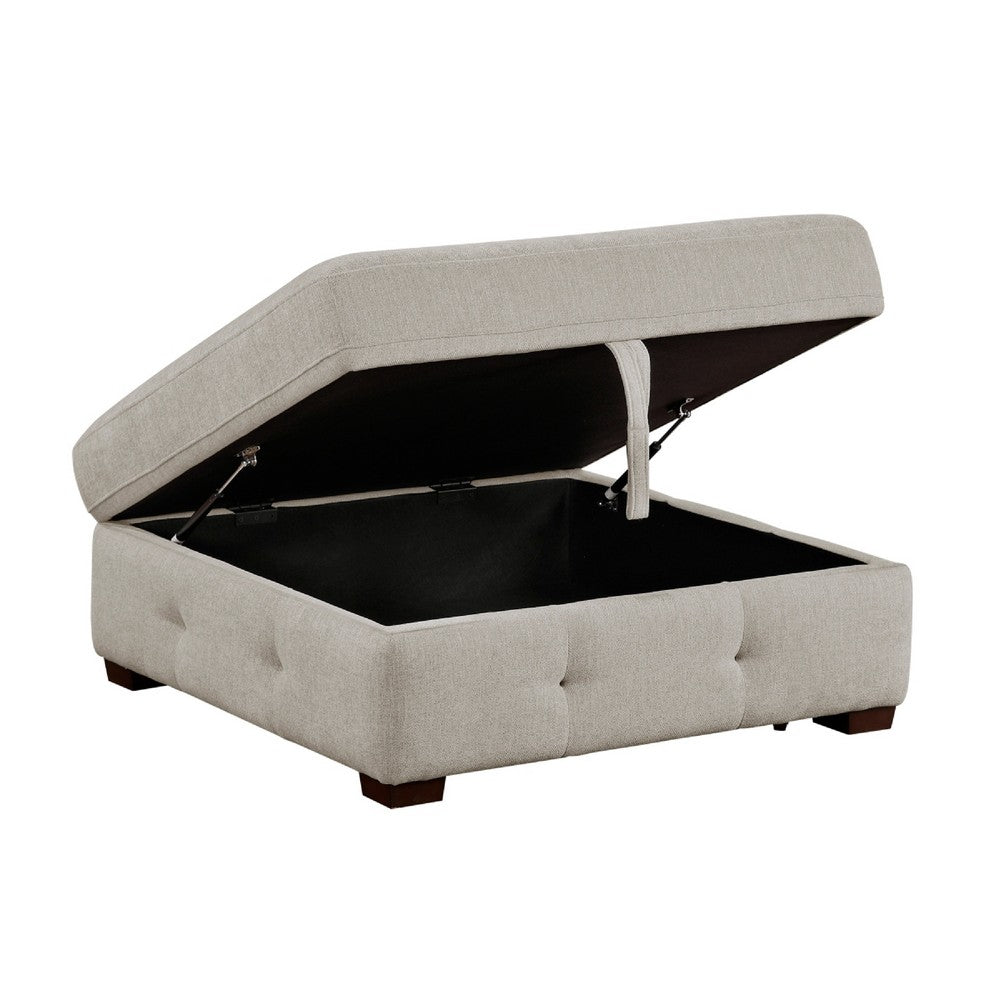 Rez Storage Ottoman | 40" Square Lift Top Seat | Taupe Gray Chenille