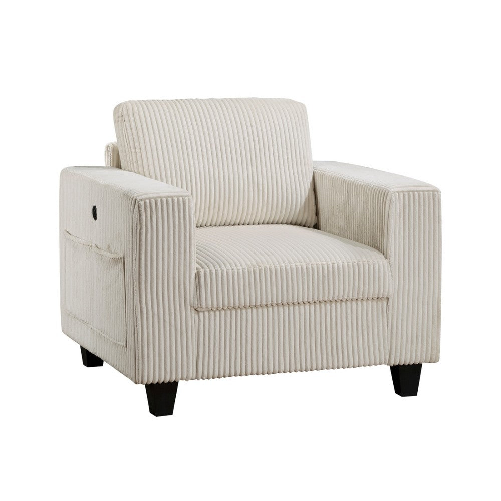 Wely Storage Chair w USB Charging Ports | Beige Corduroy Seat & Back