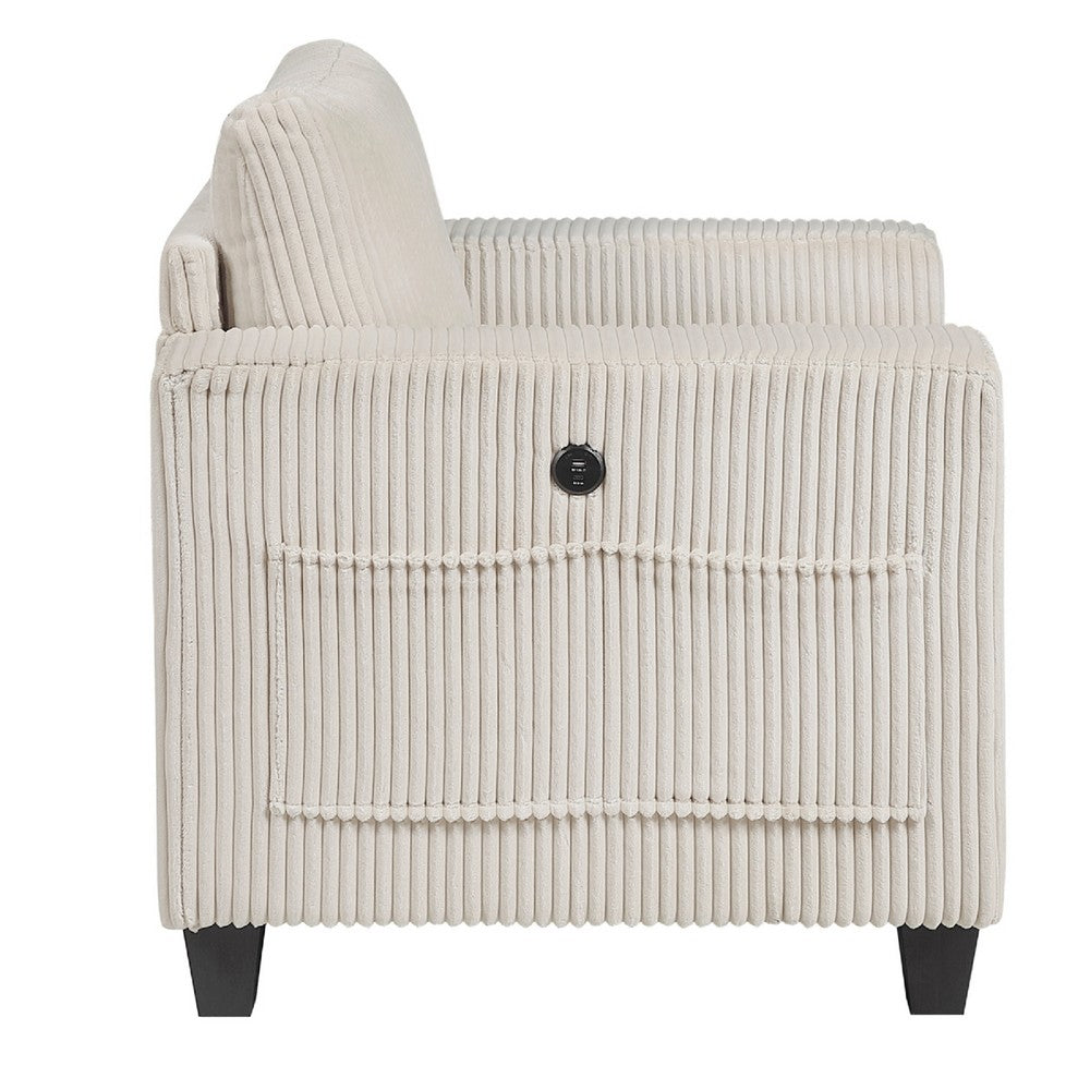 Wely Storage Chair w USB Charging Ports | Beige Corduroy Seat & Back