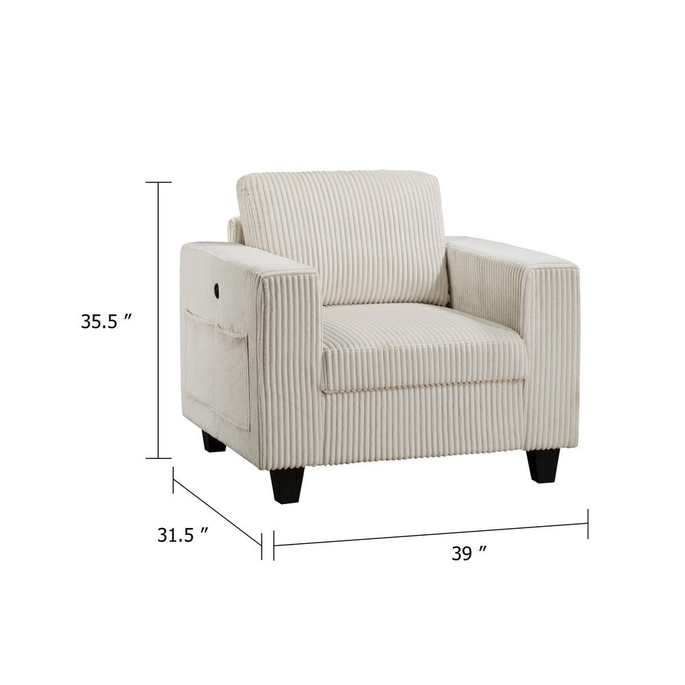 Wely Storage Chair w USB Charging Ports | Beige Corduroy Seat & Back