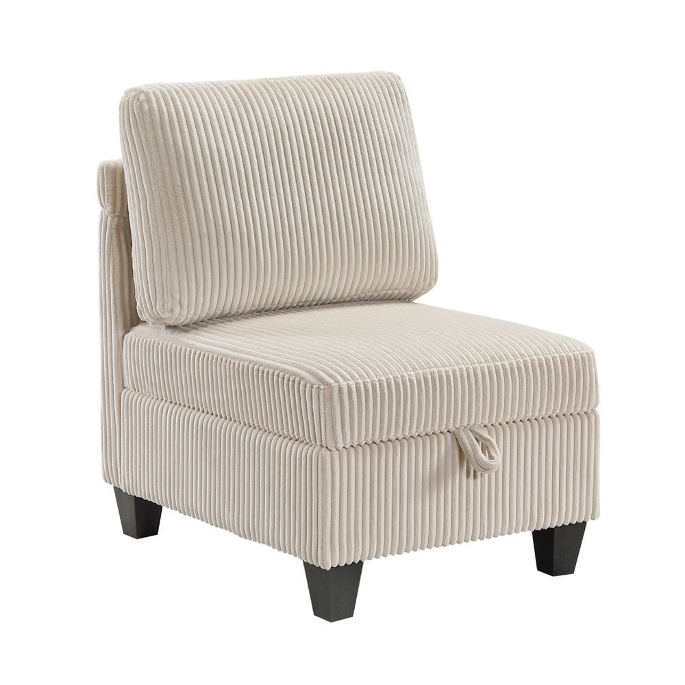Wely Armless Chair w Hidden Storage | Beige Corduroy Seat & Back