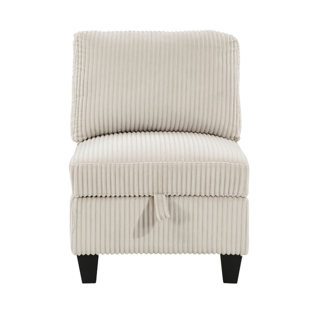 Wely Armless Chair w Hidden Storage | Beige Corduroy Seat & Back