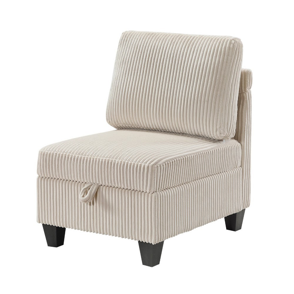 Wely Armless Chair w Hidden Storage | Beige Corduroy Seat & Back