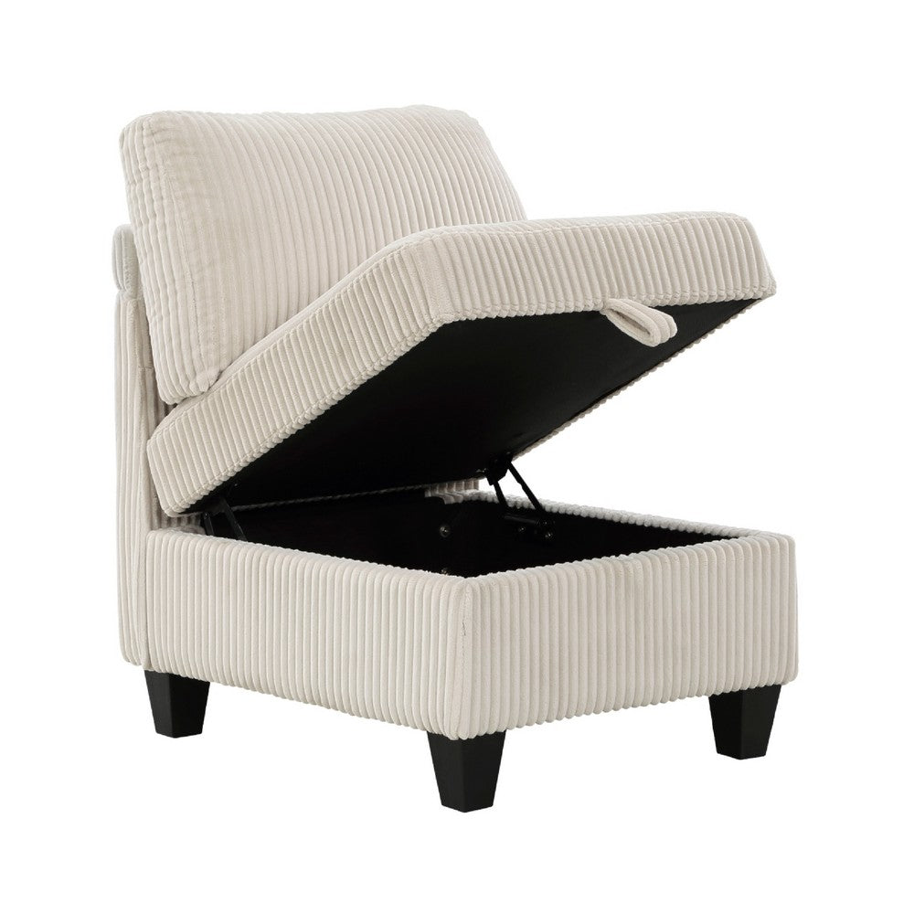 Wely Armless Chair w Hidden Storage | Beige Corduroy Seat & Back
