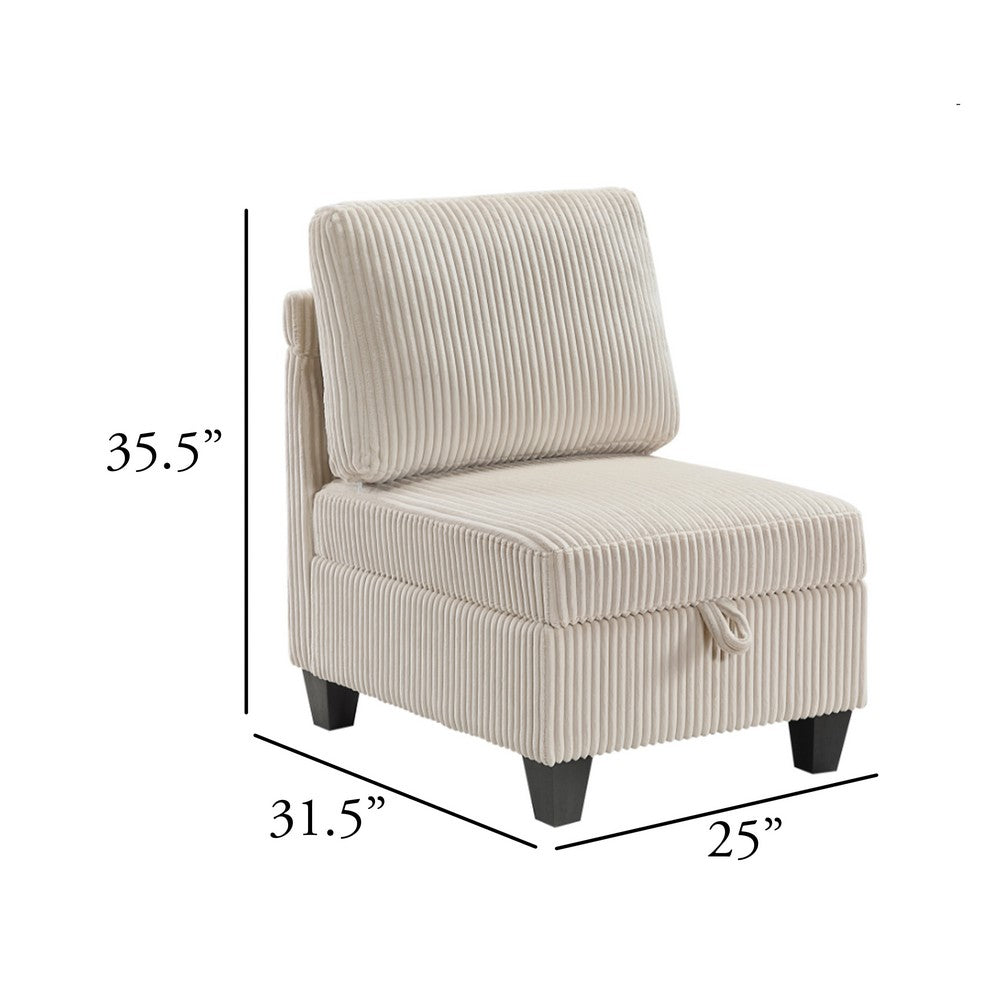 Wely Armless Chair w Hidden Storage | Beige Corduroy Seat & Back