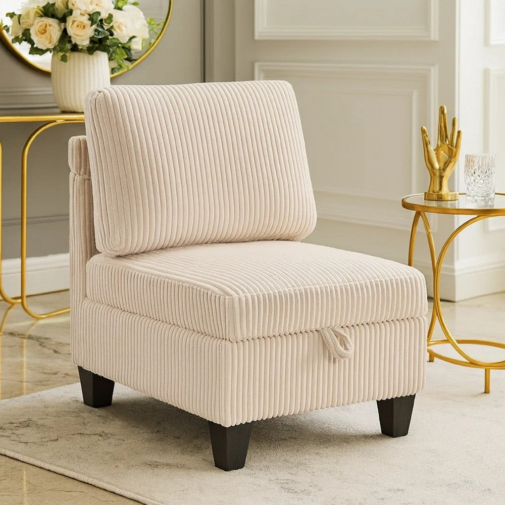 Wely Armless Chair w Hidden Storage | Beige Corduroy Seat & Back
