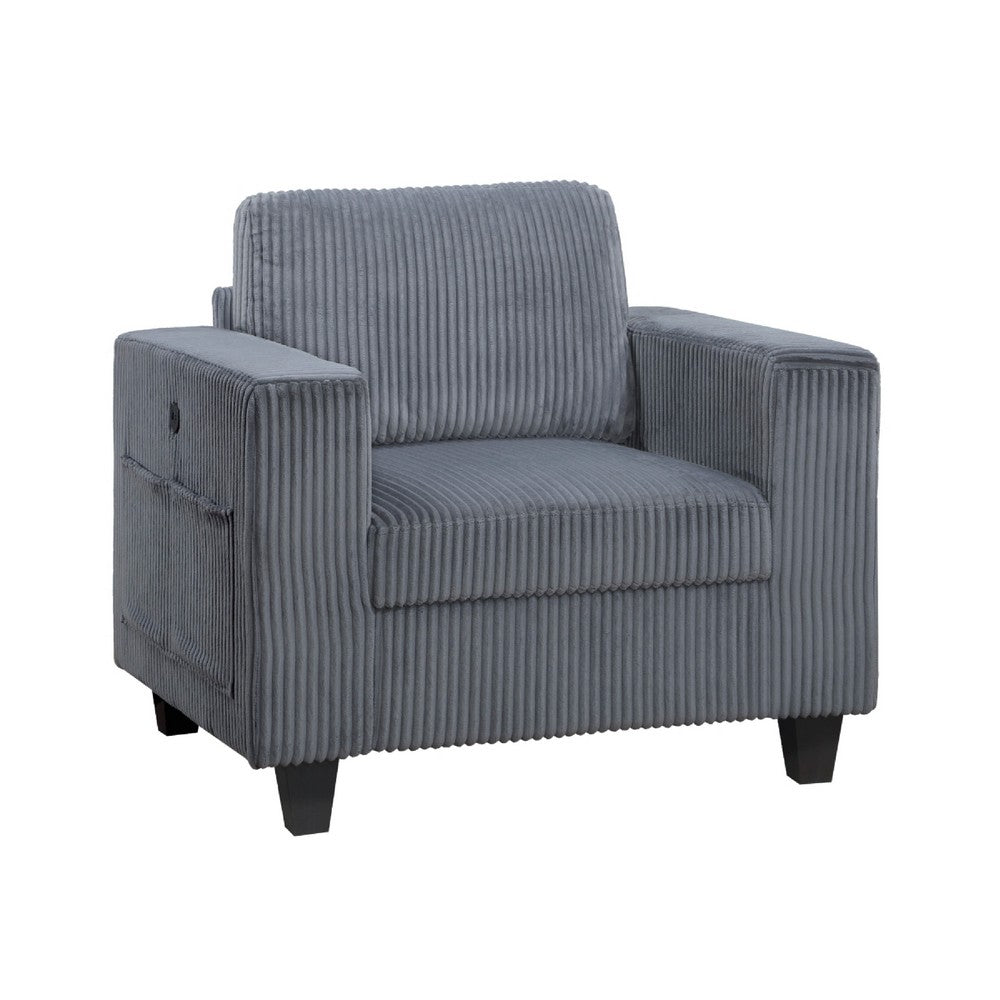Wely Storage Chair w USB Charging Ports | Dark Gray Corduroy Seat & Back