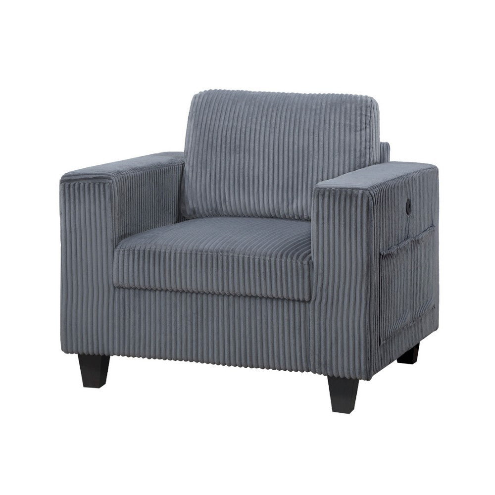 Wely Storage Chair w USB Charging Ports | Dark Gray Corduroy Seat & Back