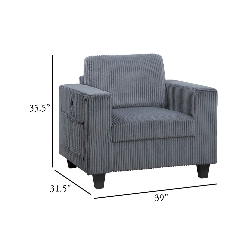 Wely Storage Chair w USB Charging Ports | Dark Gray Corduroy Seat & Back