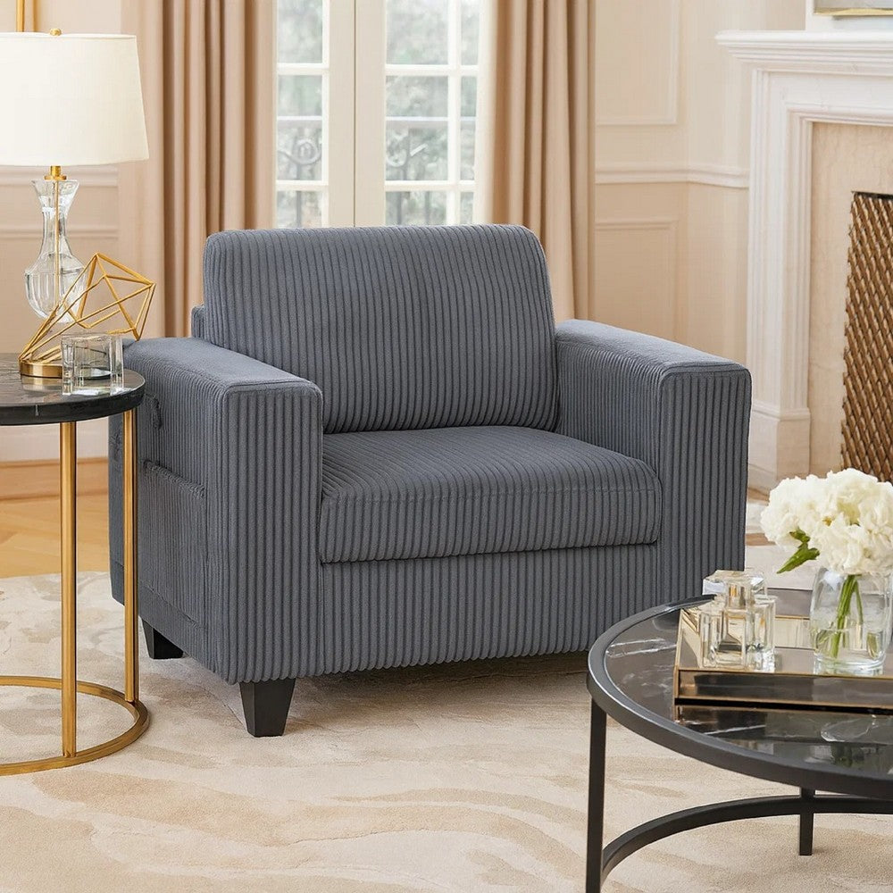 Wely Storage Chair w USB Charging Ports | Dark Gray Corduroy Seat & Back