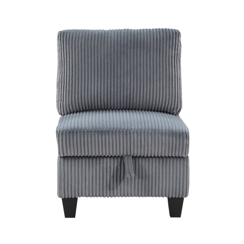 Wely Armless Chair w Hidden Storage | Dark Gray Corduroy Seat & Back