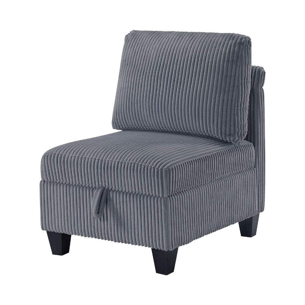 Wely Armless Chair w Hidden Storage | Dark Gray Corduroy Seat & Back