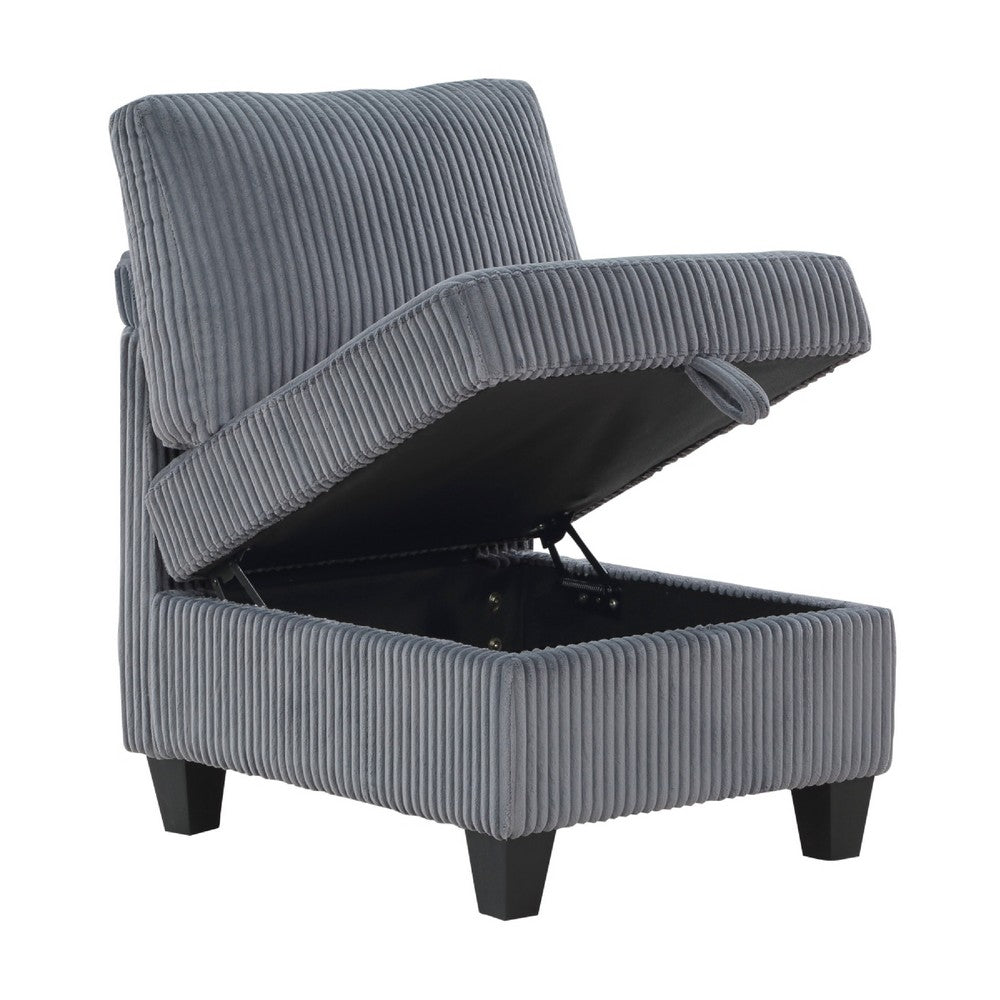 Wely Armless Chair w Hidden Storage | Dark Gray Corduroy Seat & Back
