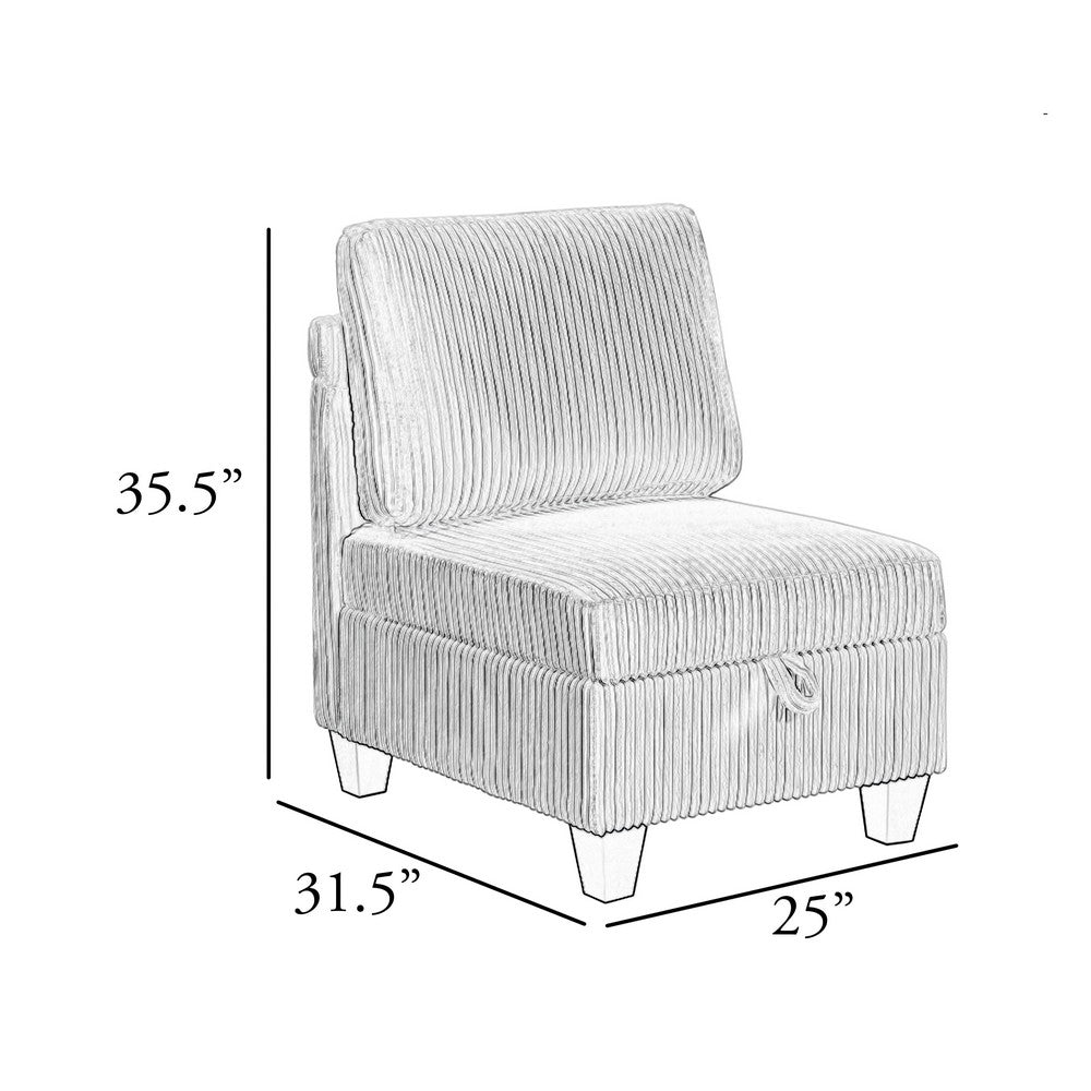 Wely Armless Chair w Hidden Storage | Dark Gray Corduroy Seat & Back