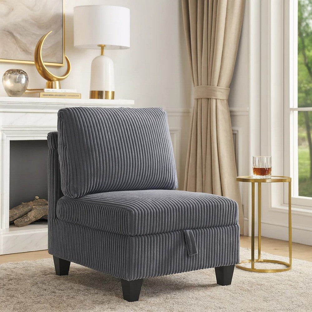 Wely Armless Chair w Hidden Storage | Dark Gray Corduroy Seat & Back
