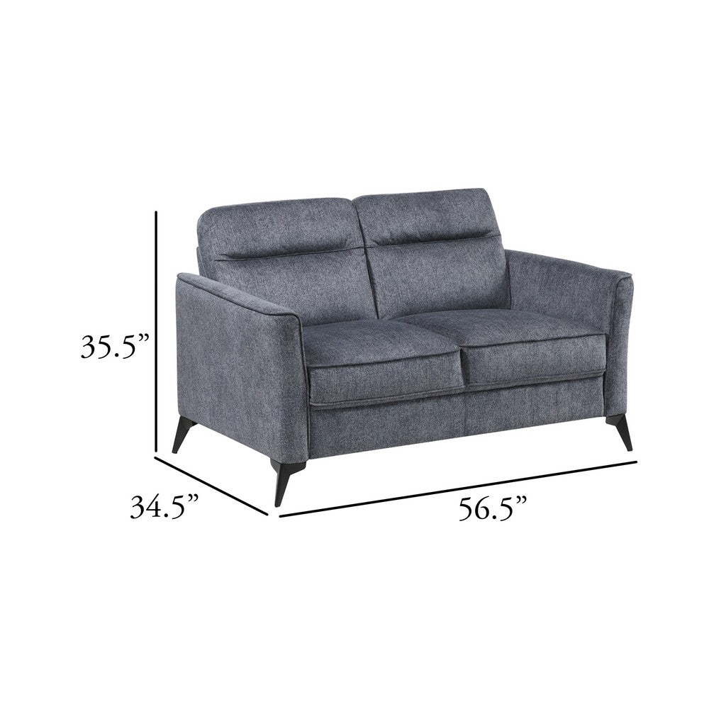 Teli Loveseat | Textured Dark Gray Microfiber | Black Metal Legs | 57"