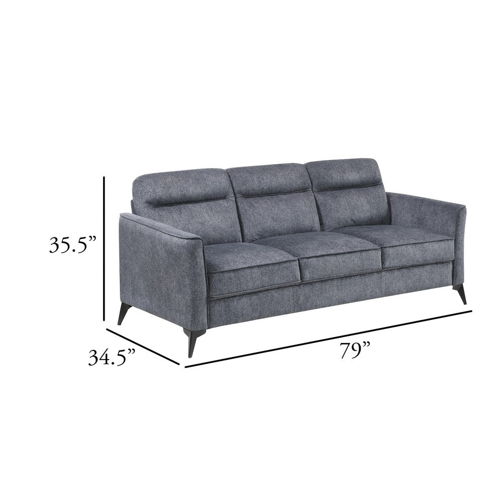 Teli Sofa | Textured Dark Gray Microfiber | Black Metal Legs | 79"