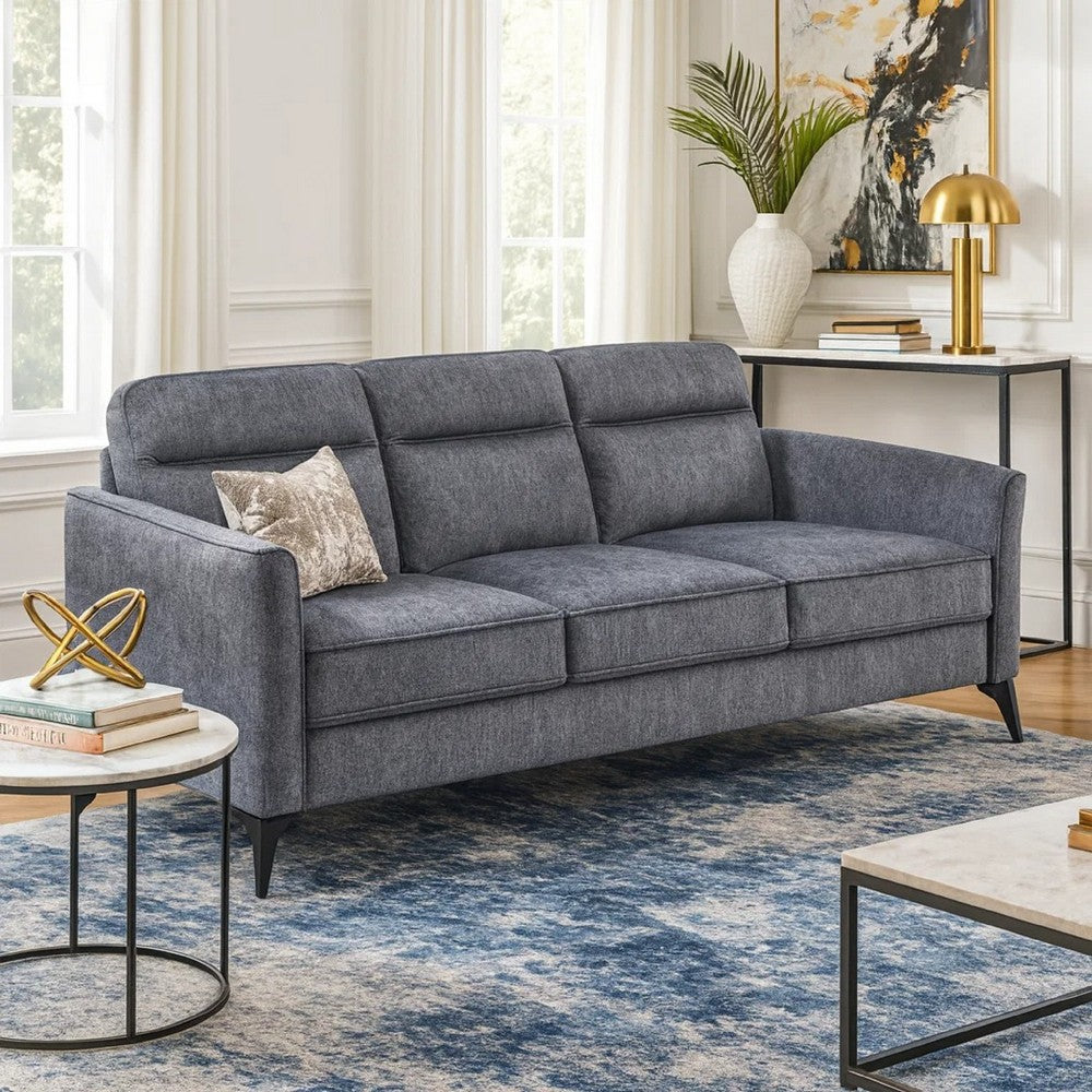 Teli Sofa | Textured Dark Gray Microfiber | Black Metal Legs | 79"