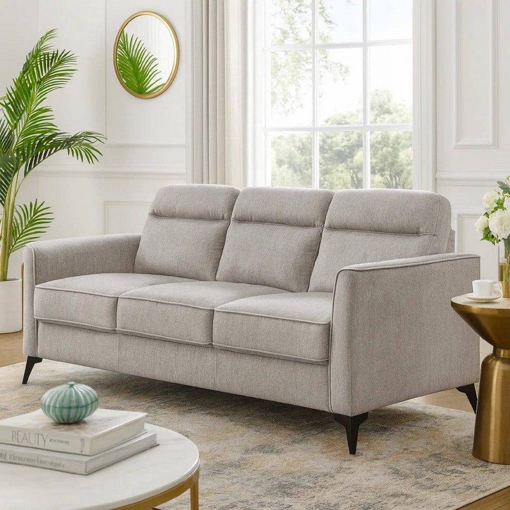 Teli Sofa | Light Tan Brown Microfiber | Black Metal Legs | 79"