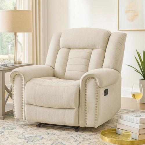 Reo Manual Reclining Chair w Glider Motion | Soft Beige Chenille