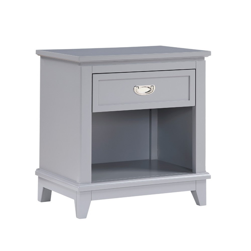 Sely Nightstand | Open Cubby & Drawer | Nickel Handle | Gray | 26"