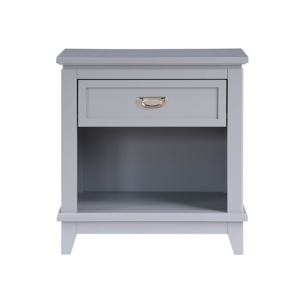 Sely Nightstand | Open Cubby & Drawer | Nickel Handle | Gray | 26"