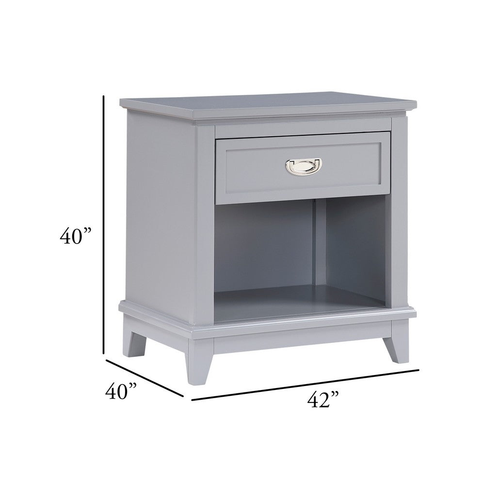 Sely Nightstand | Open Cubby & Drawer | Nickel Handle | Gray | 26"